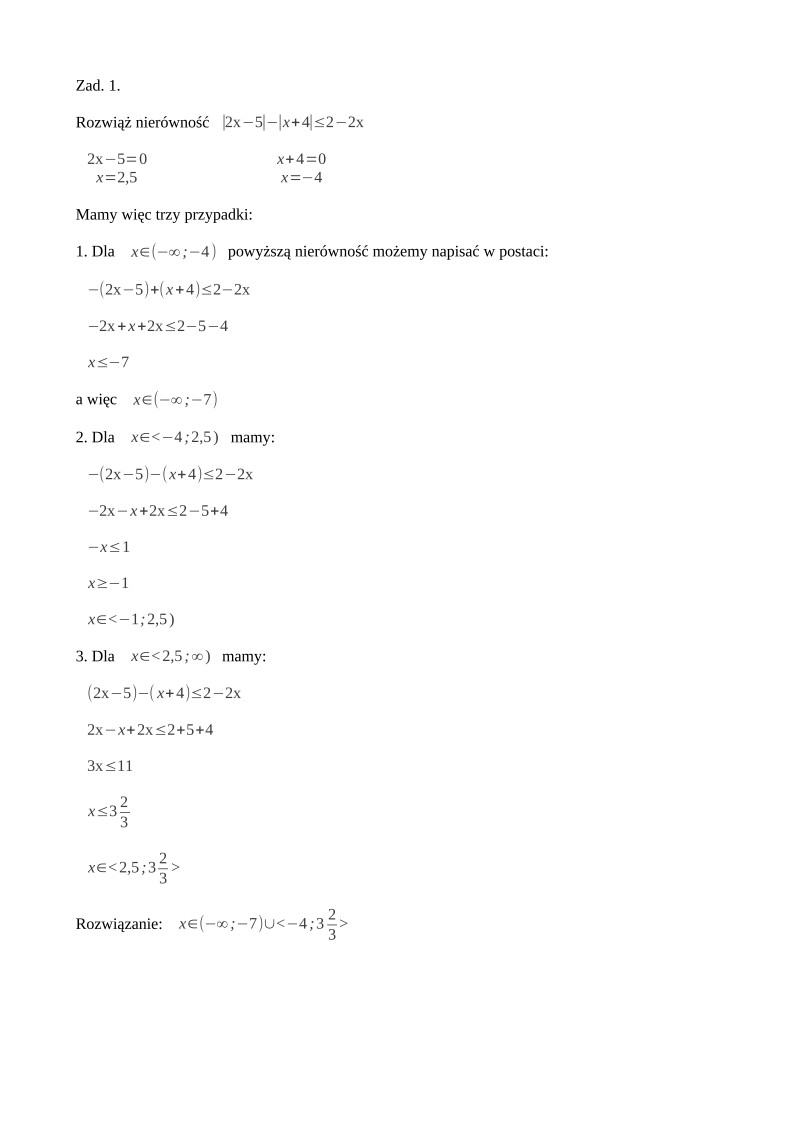 Odpowiedzi - zad. 1 - matematyka, p. rozszerzony, matura 2013