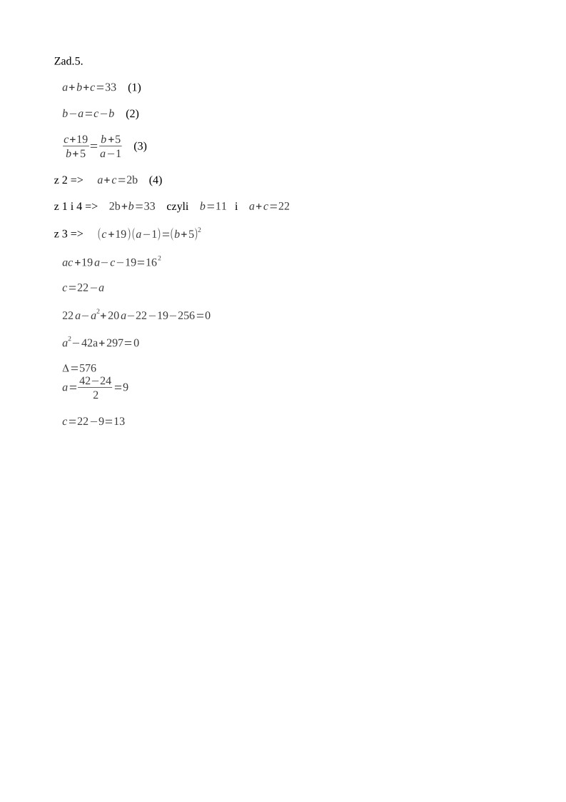 Odpowiedzi - zad. 5 - matematyka, p. rozszerzony, matura 2013