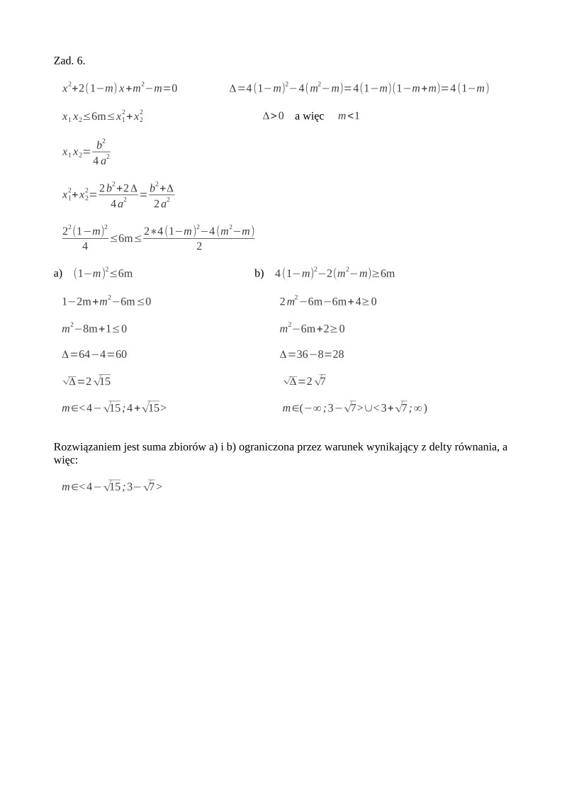 Odpowiedzi - zad. 6 - matematyka, p. rozszerzony, matura 2013