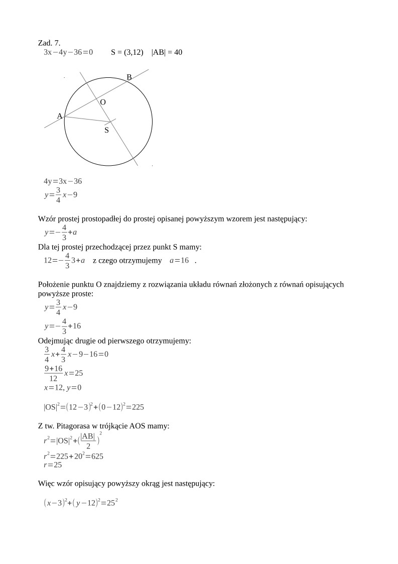 Odpowiedzi - zad. 7 - matematyka, p. rozszerzony, matura 2013
