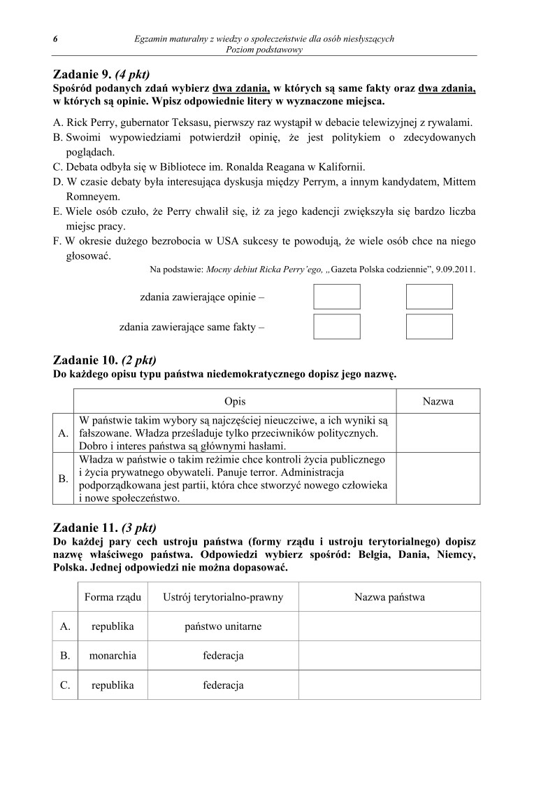 Pytania - wiedza o społeczeństwie dla osób niesłyszących, p. podstawowy, matura 2013-strona-06