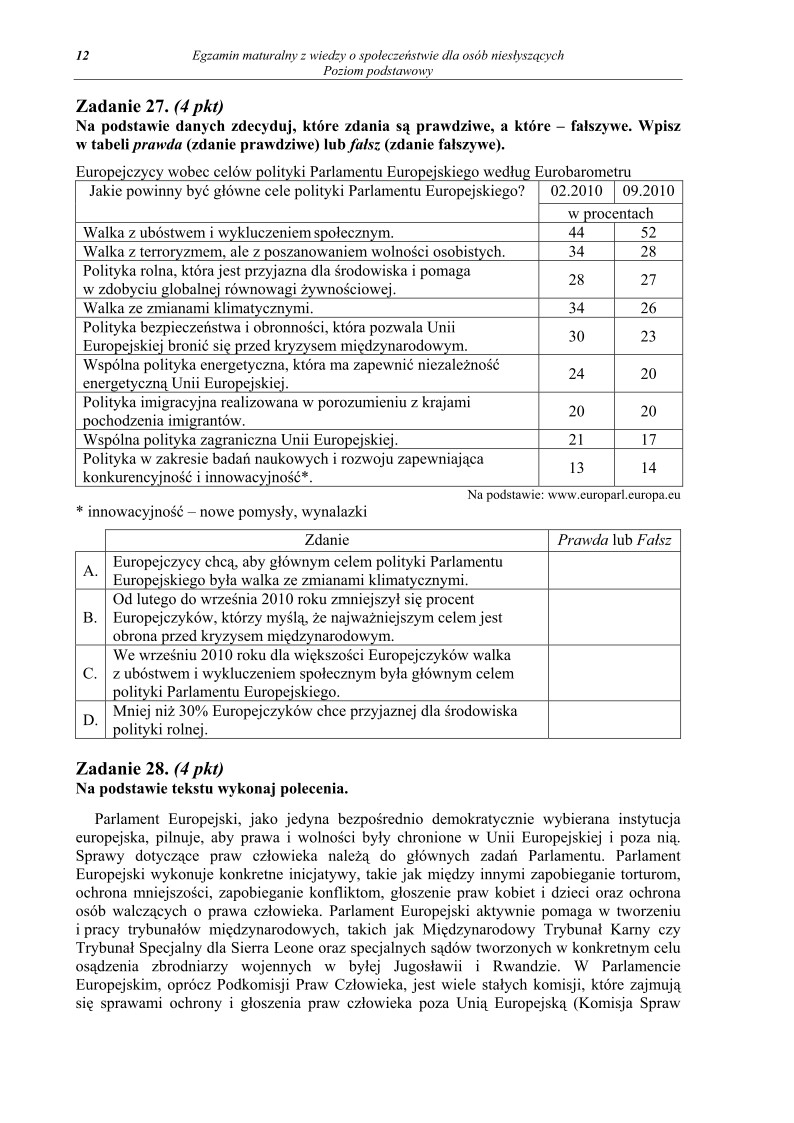 Pytania - wiedza o społeczeństwie dla osób niesłyszących, p. podstawowy, matura 2013-strona-12