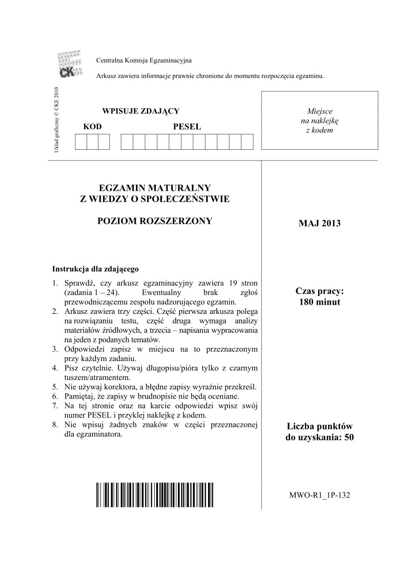 Pytania - wiedza o społeczeństwie, p. rozszerzony, matura 2013-strona-01