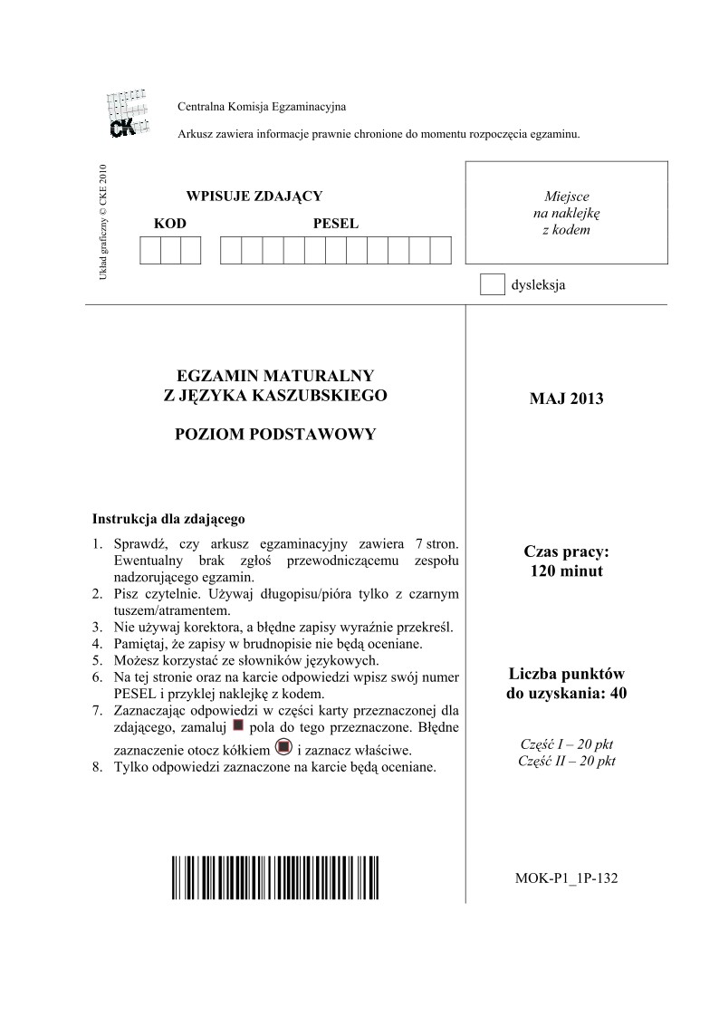 Pytania - język kaszubski, p. podstawowy, matura 2013-strona-01