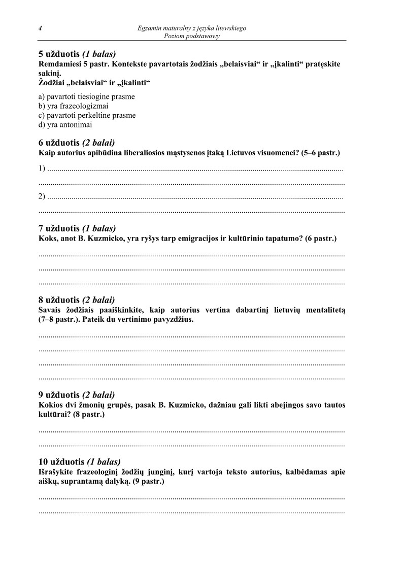 Pytania - język litewski, p. podstawowy, matura 2013-strona-04