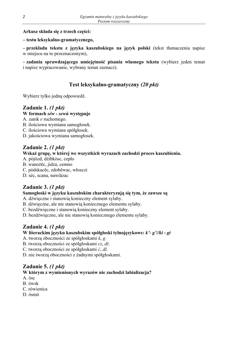 Pytania - język kaszubski, p. rozszerzony, matura 2013-strona-02