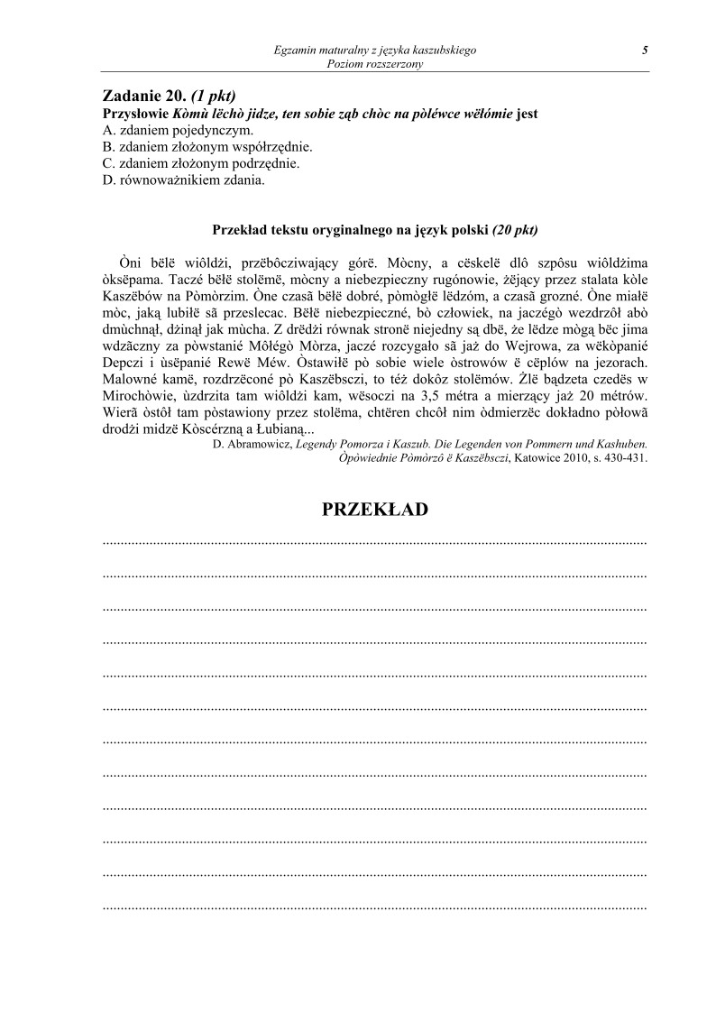 Pytania - język kaszubski, p. rozszerzony, matura 2013-strona-05