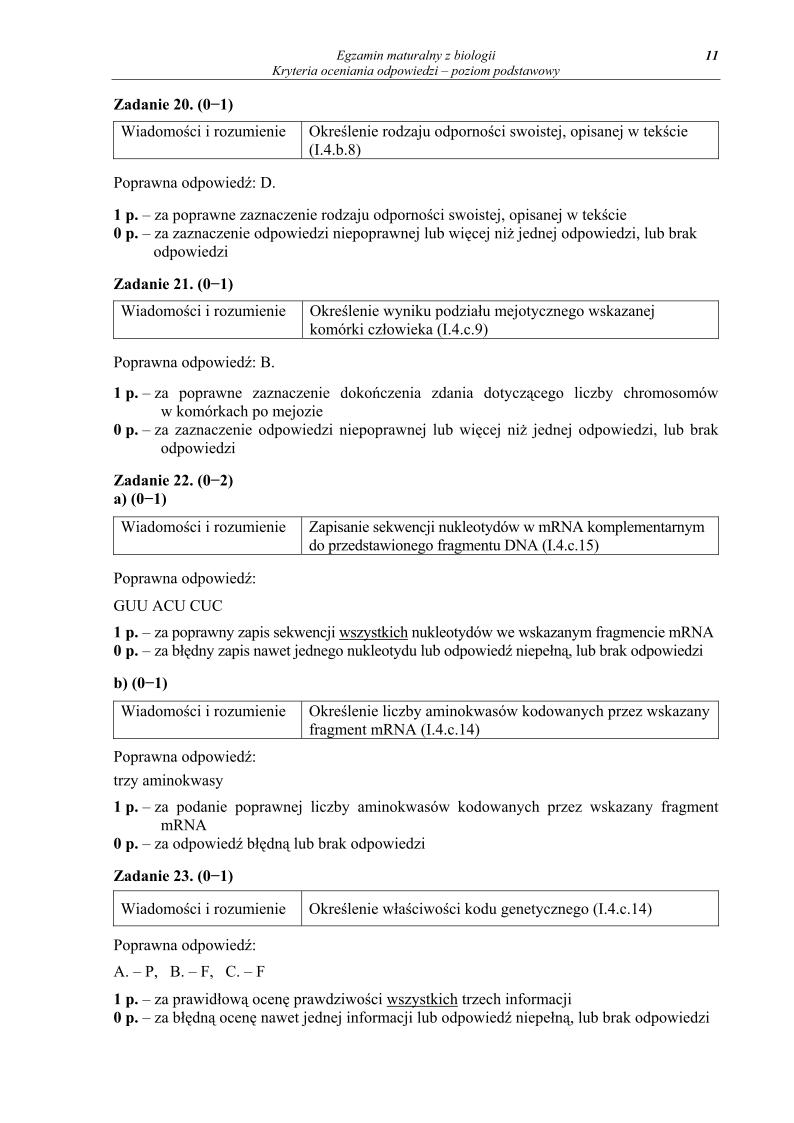 odpowiedzi - biologia, p. podstawowy, matura 2013-strona-11