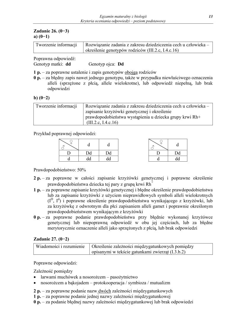 odpowiedzi - biologia, p. podstawowy, matura 2013-strona-13