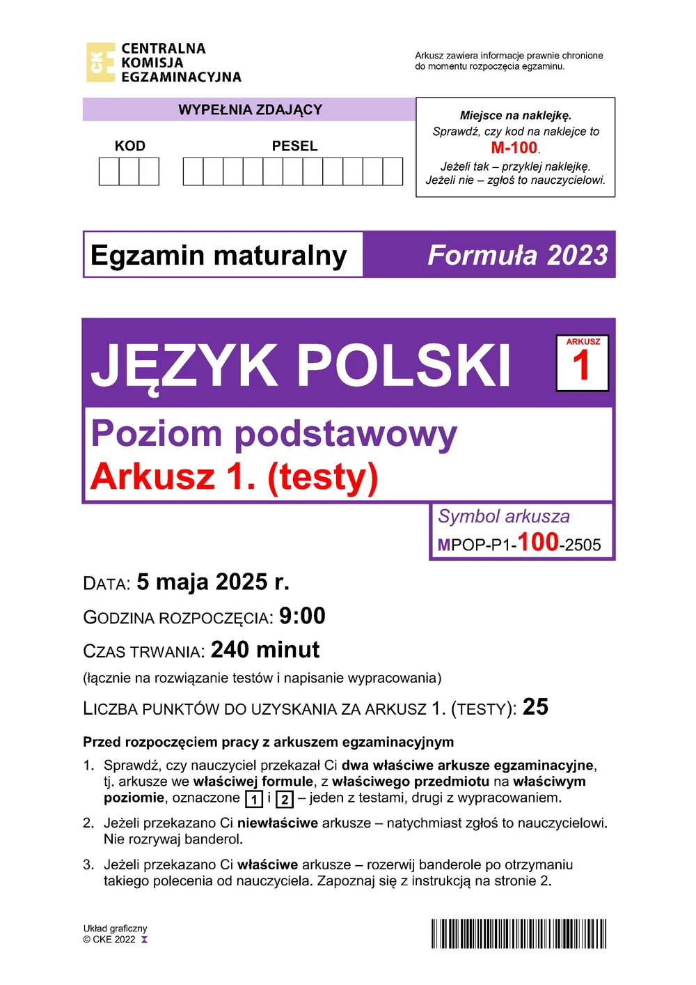 Arkusz 1 – testy - polski podstawowy - matura 2025 - maj - 0001