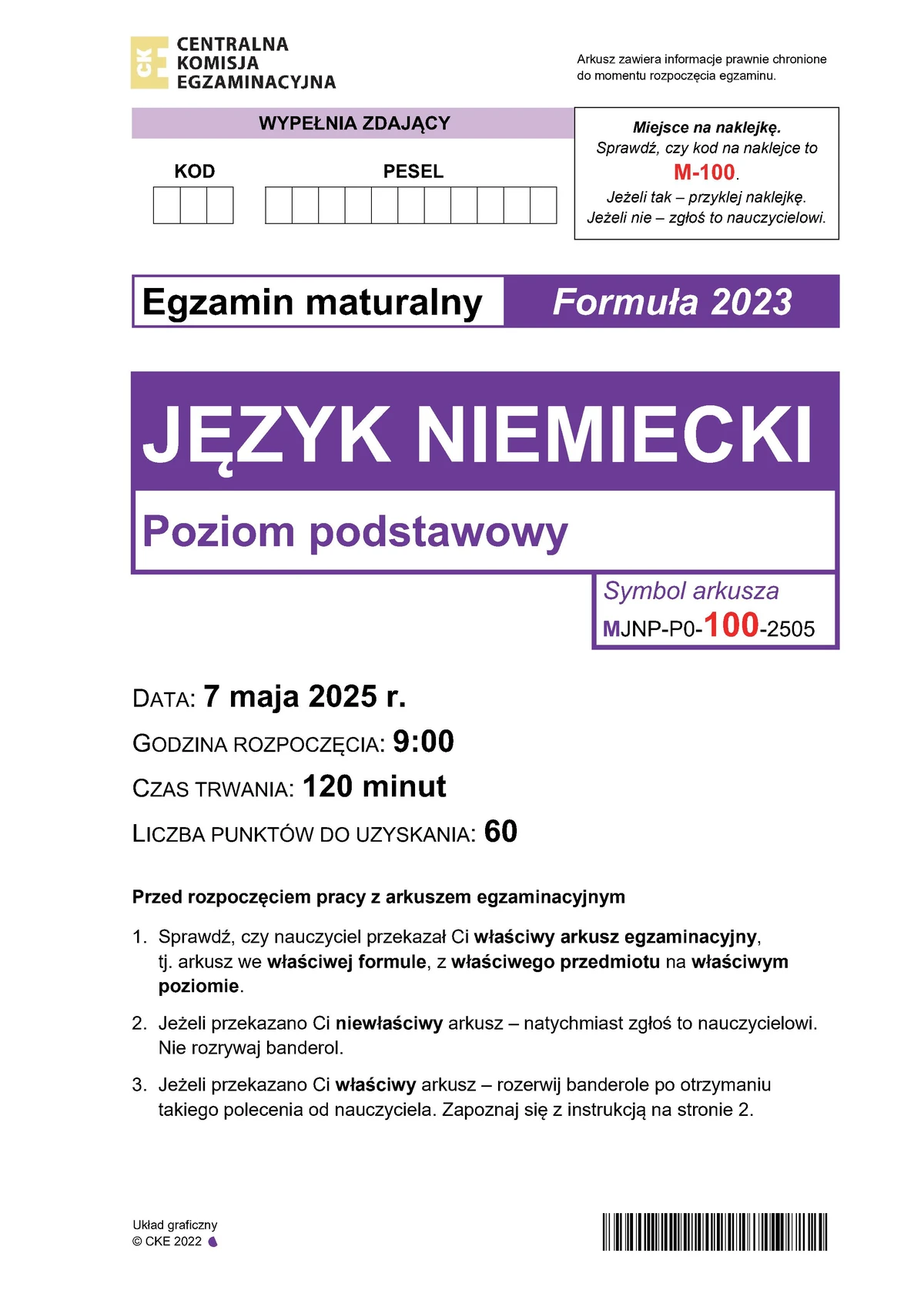 arkusz - niemiecki podstawowy - matura 2025 - maj - 0001