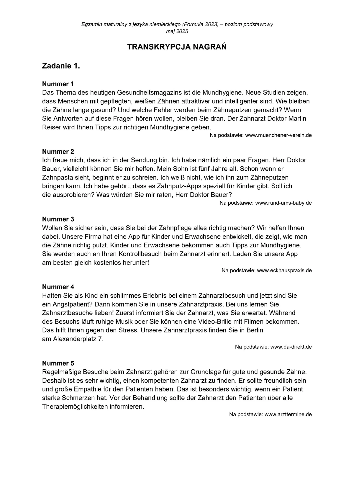 transkrypcja - niemiecki podstawowy - matura 2025 - maj - 0001