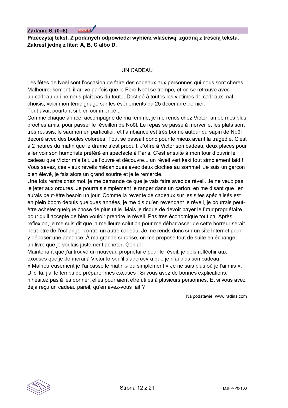 arkusz - francuski podstawowy - matura 2025 - maj - 0012