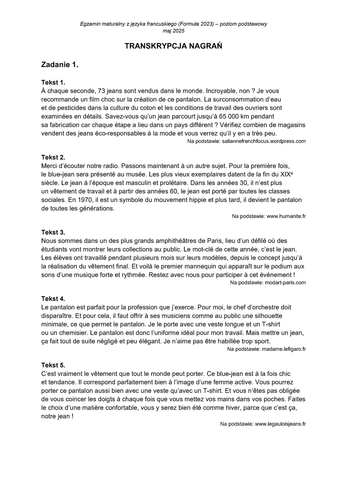 transkrypcja - francuski podstawowy - matura 2025 - maj - 0001