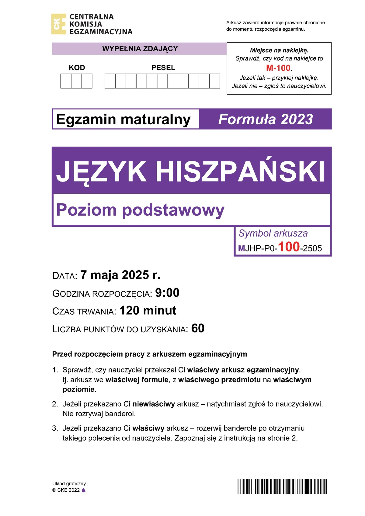 arkusz - hiszpański podstawowy - matura 2025 - maj - 0001