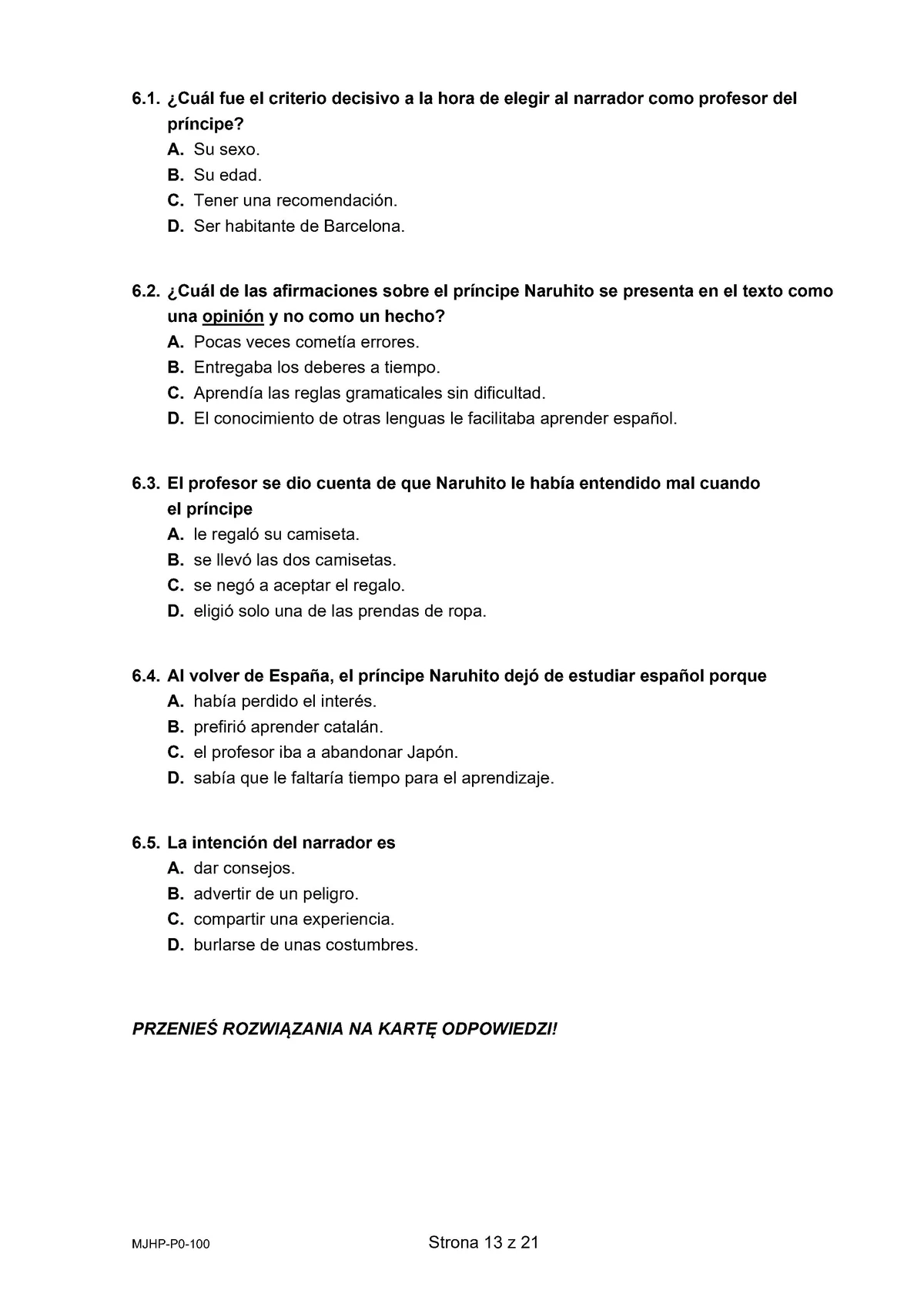 arkusz - hiszpański podstawowy - matura 2025 - maj - 0013