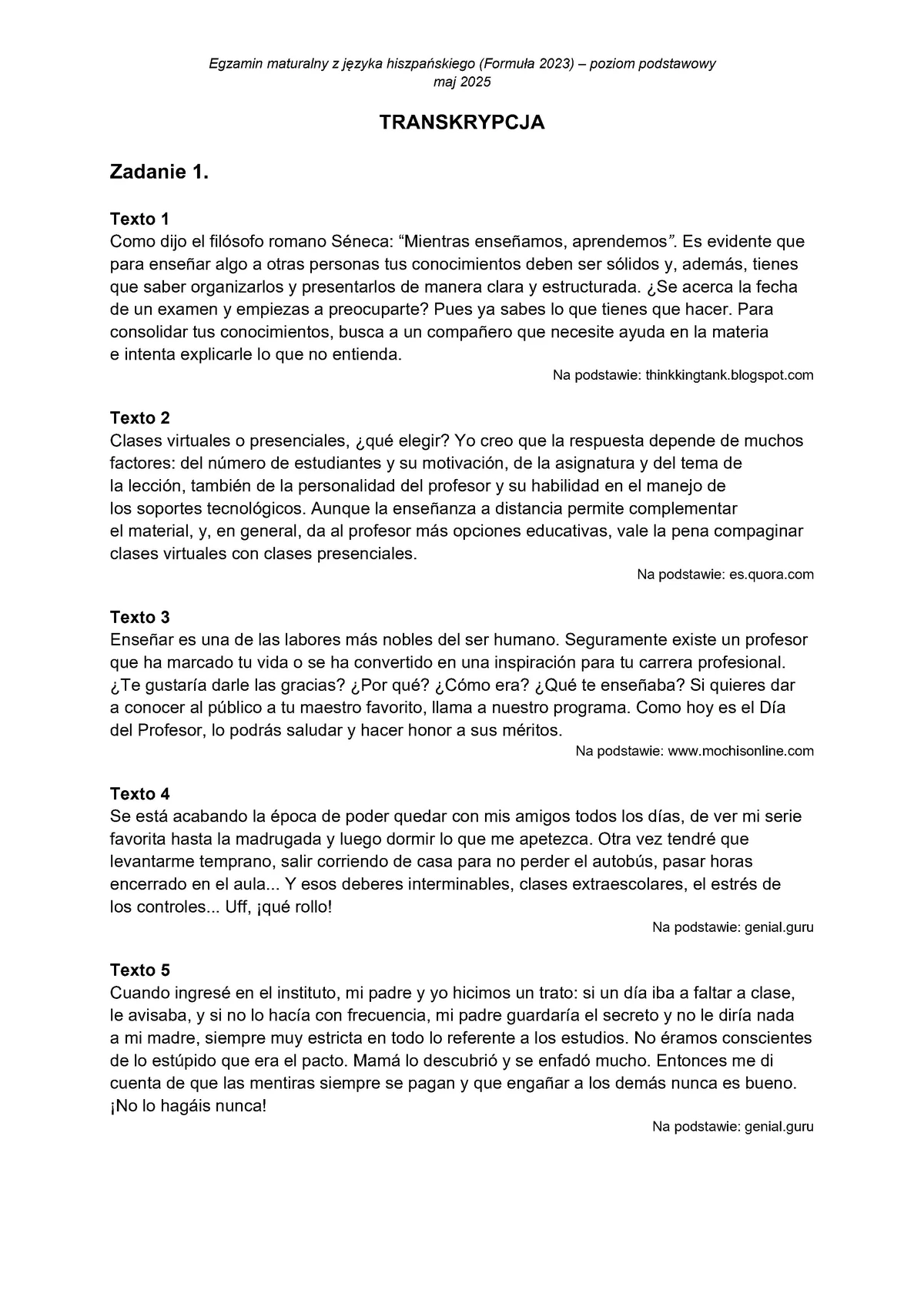 transkrypcja - hiszpański podstawowy - matura 2025 - maj - 0001