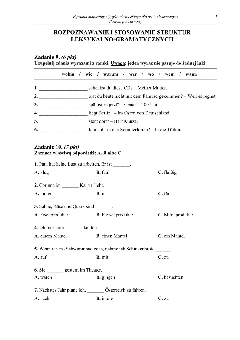 Pytania - j. niemiecki dla niesłyszących, p. podstawowy, matura 2013-strona-07