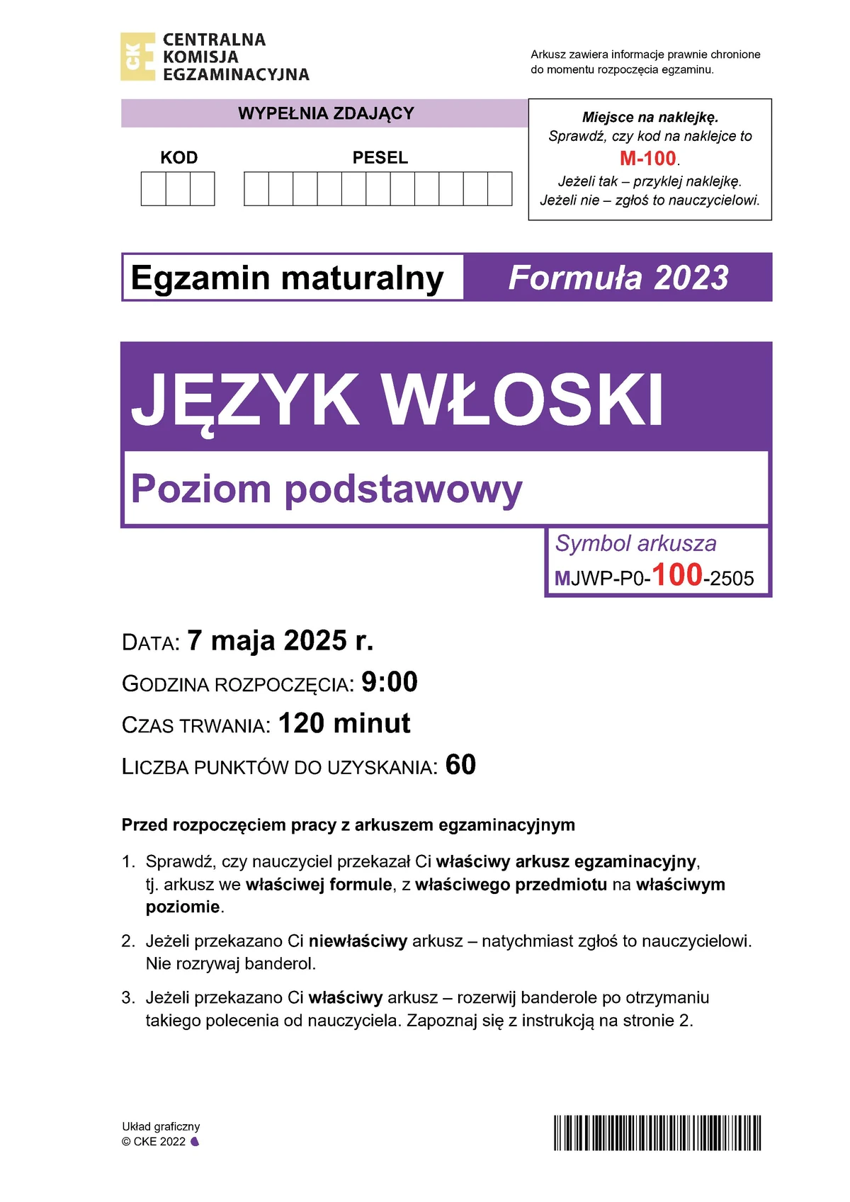 arkusz - włoski podstawowy - matura 2025 - maj - 0001
