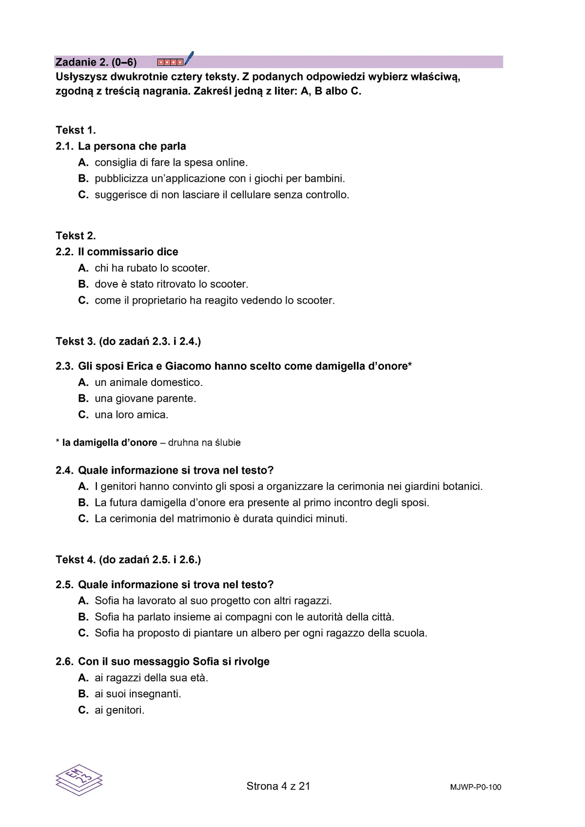arkusz - włoski podstawowy - matura 2025 - maj - 0004