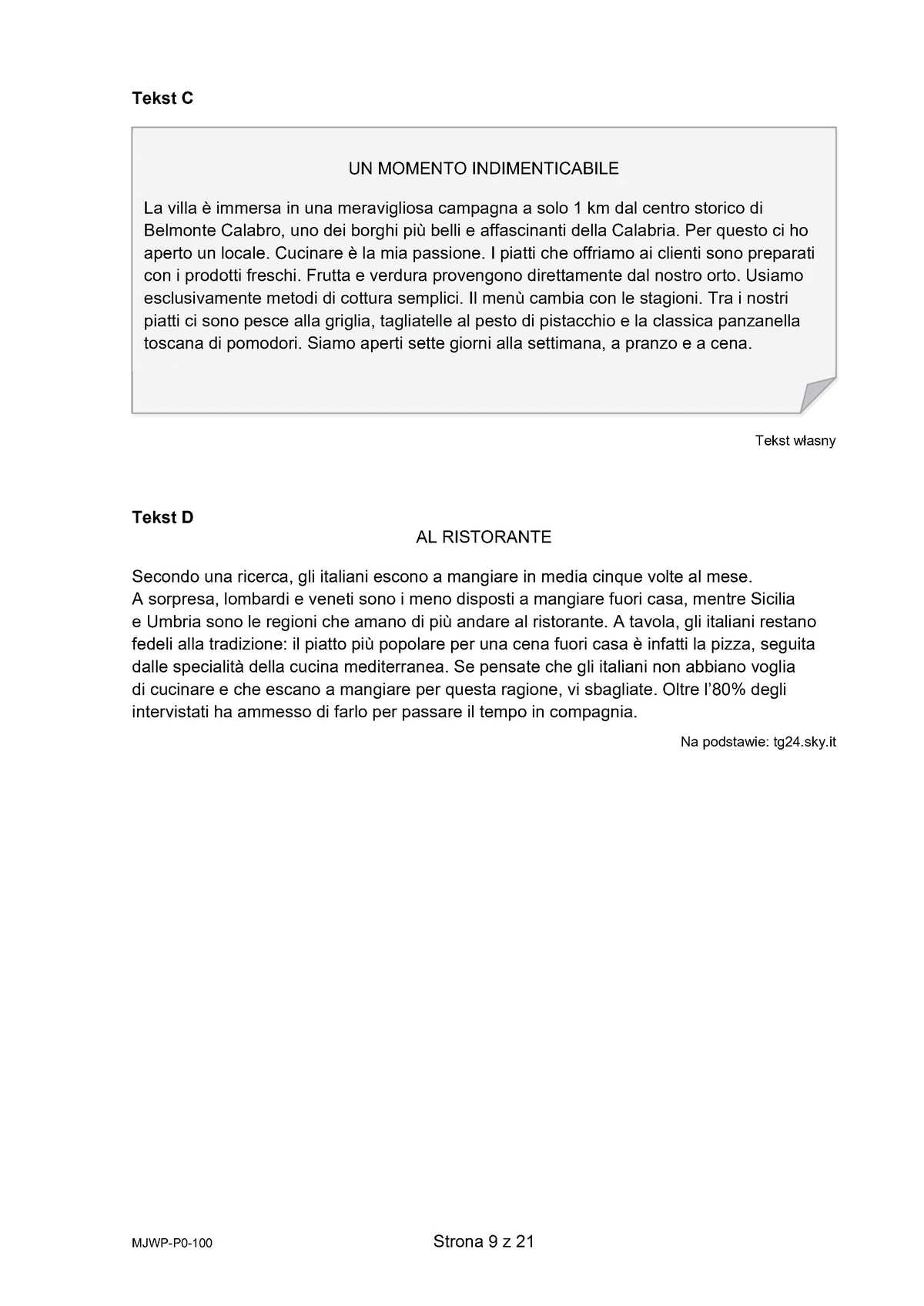 arkusz - włoski podstawowy - matura 2025 - maj - 0009