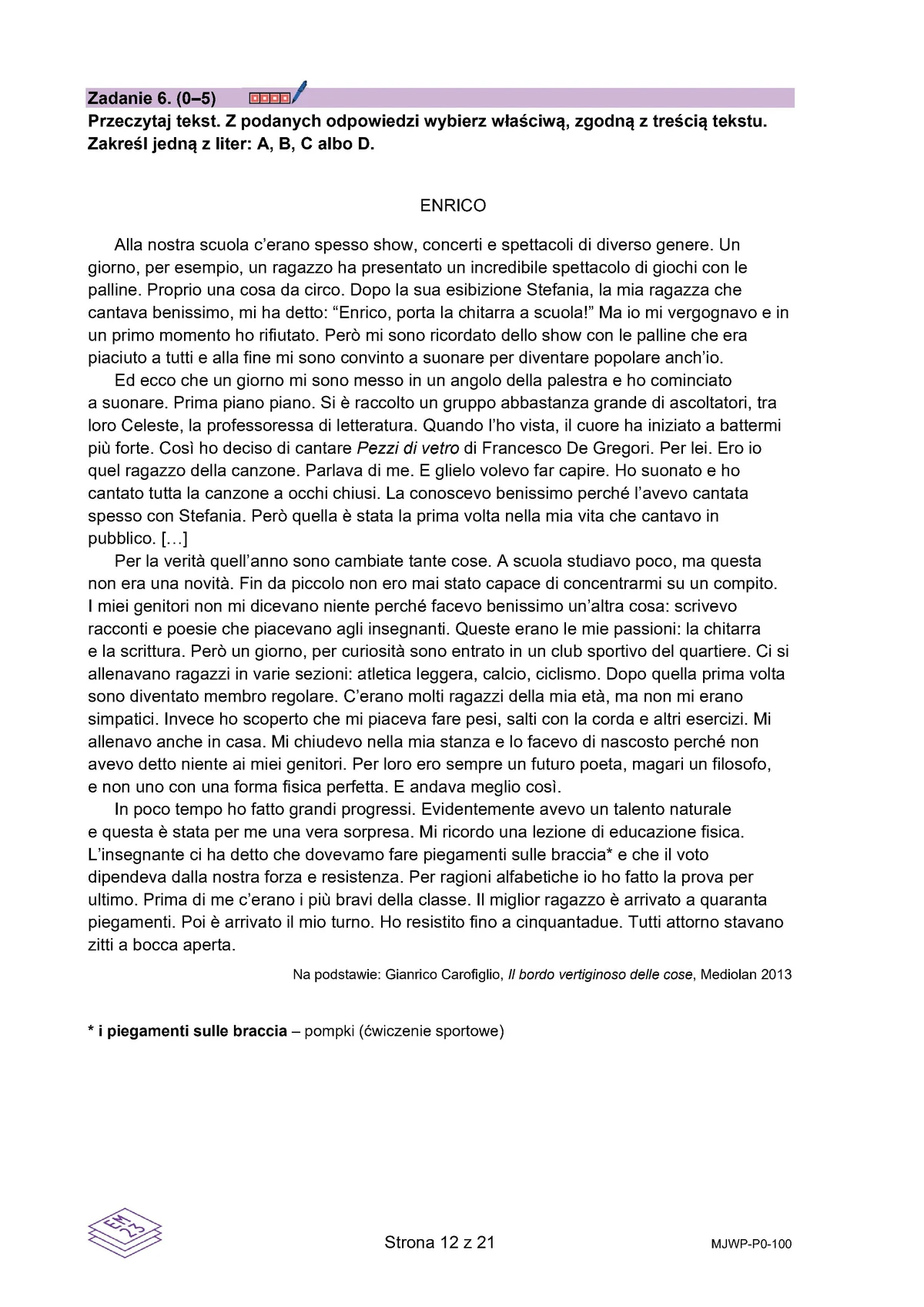 arkusz - włoski podstawowy - matura 2025 - maj - 0012