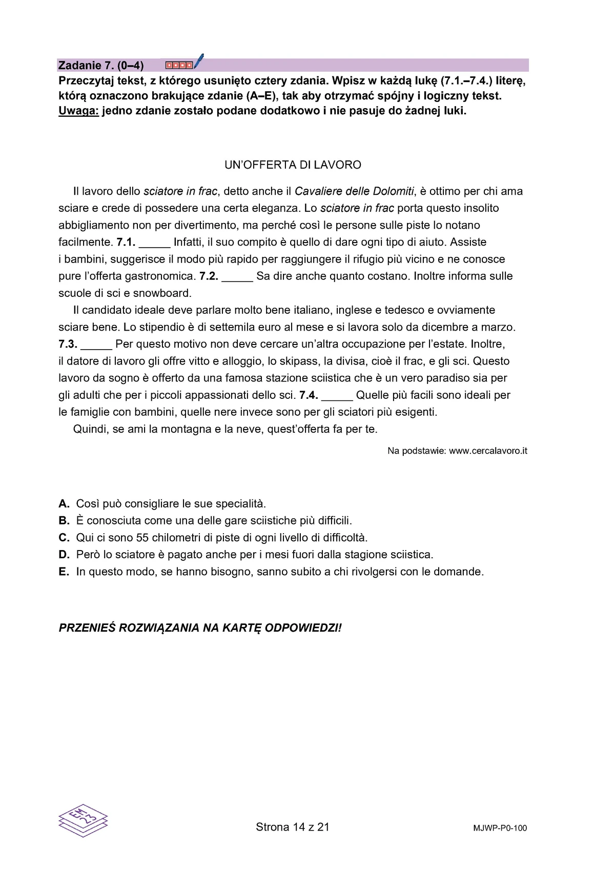 arkusz - włoski podstawowy - matura 2025 - maj - 0014
