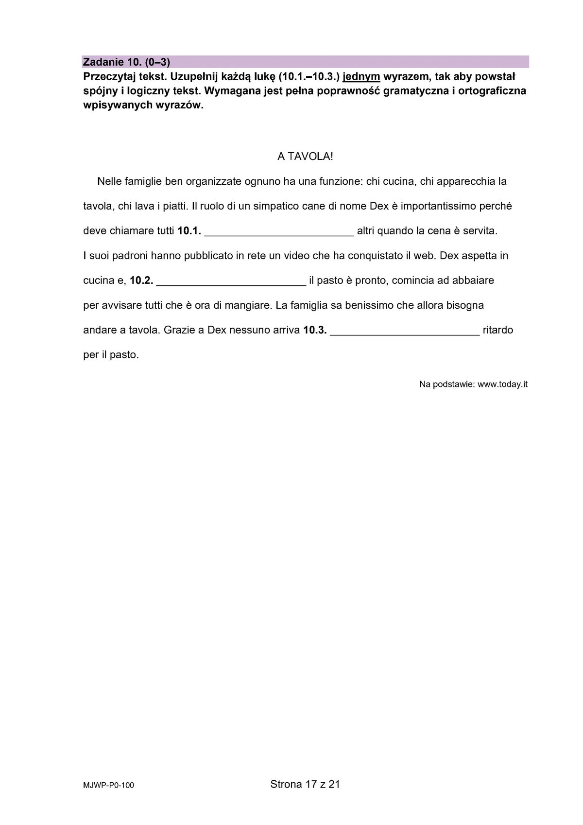 arkusz - włoski podstawowy - matura 2025 - maj - 0017