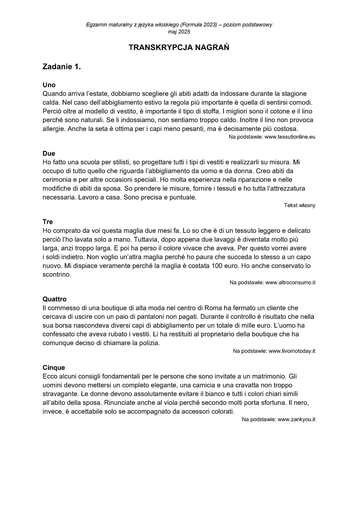 transkrypcja - włoski podstawowy - matura 2025 - maj - 0001