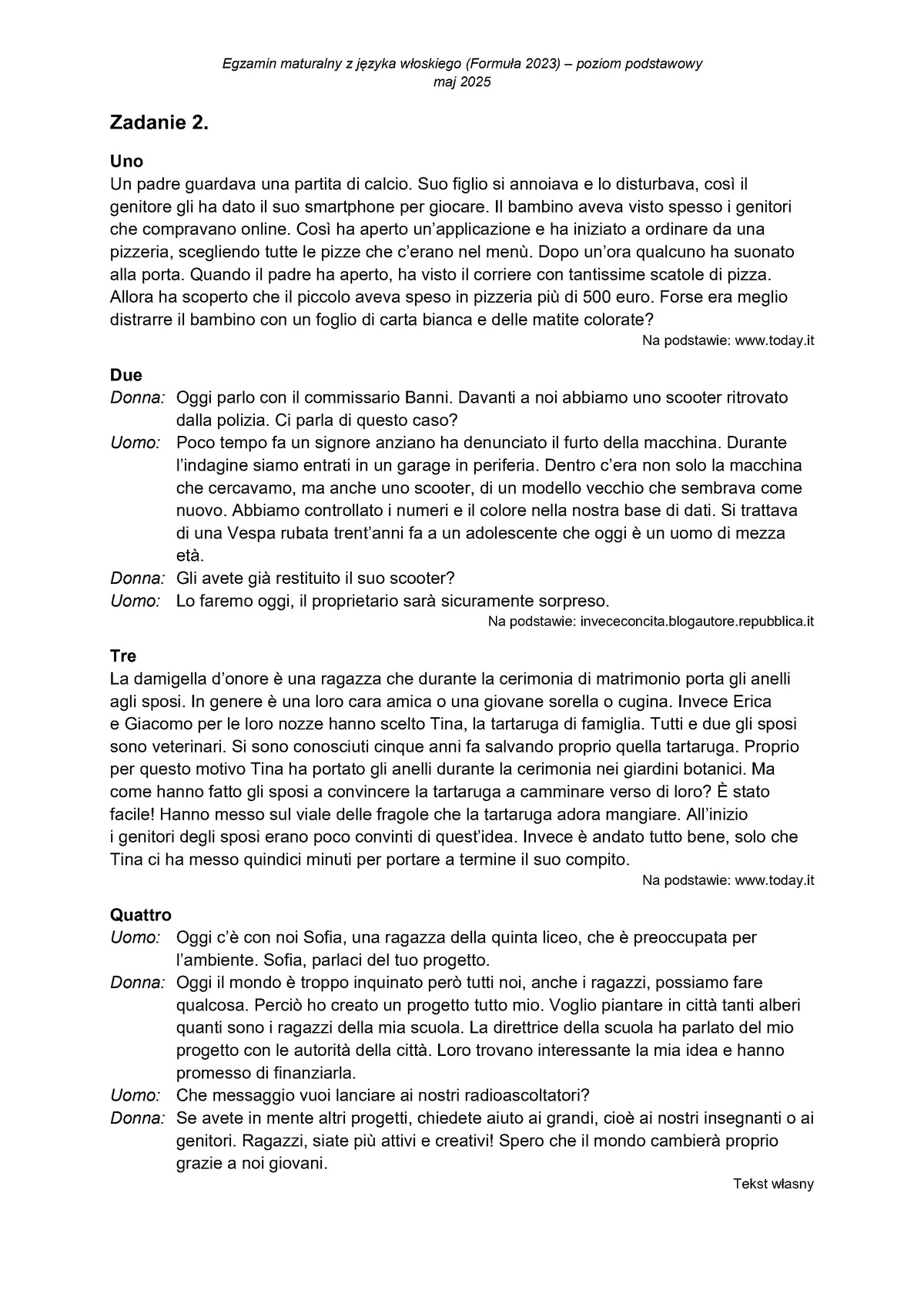 transkrypcja - włoski podstawowy - matura 2025 - maj - 0002