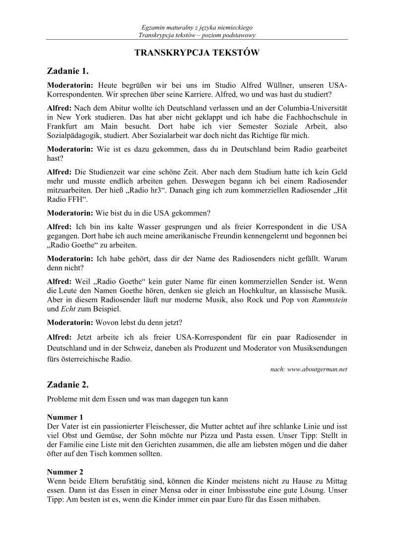 Transkrypcja - j. niemiecki, p. podstawowy, matura 2013-strona-01
