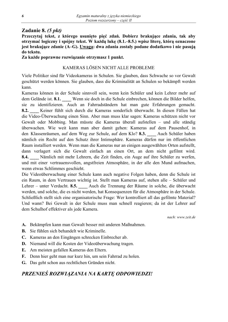 Pytania - j. niemiecki, p. rozszerzony, cz. II, matura 2013-strona-06