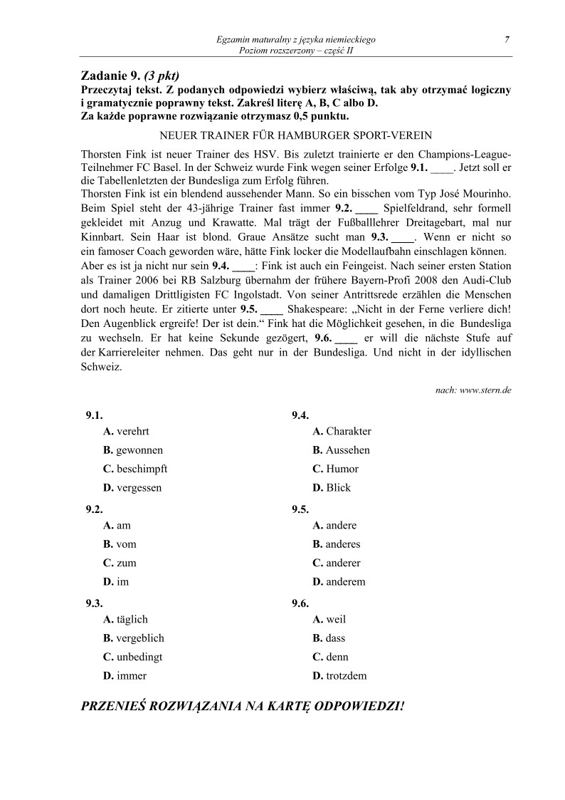 Pytania - j. niemiecki, p. rozszerzony, cz. II, matura 2013-strona-07