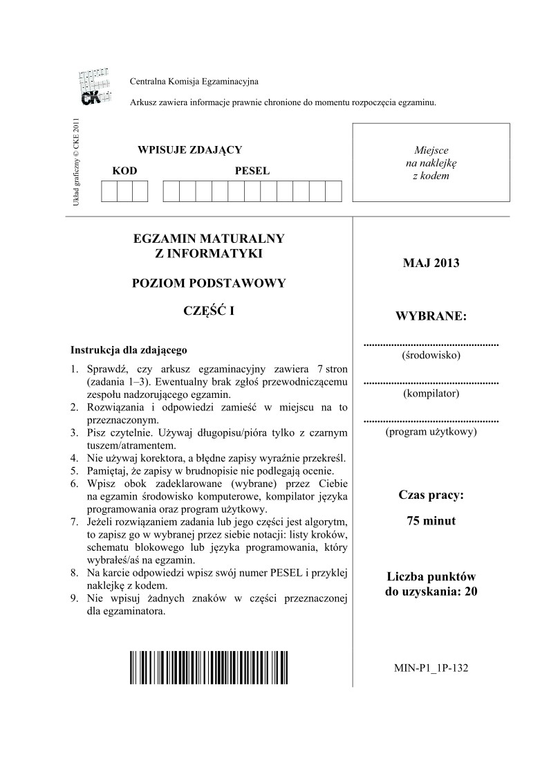 Pytania - informatyka, p. podstawowy, część I - matura 2013-strona-01