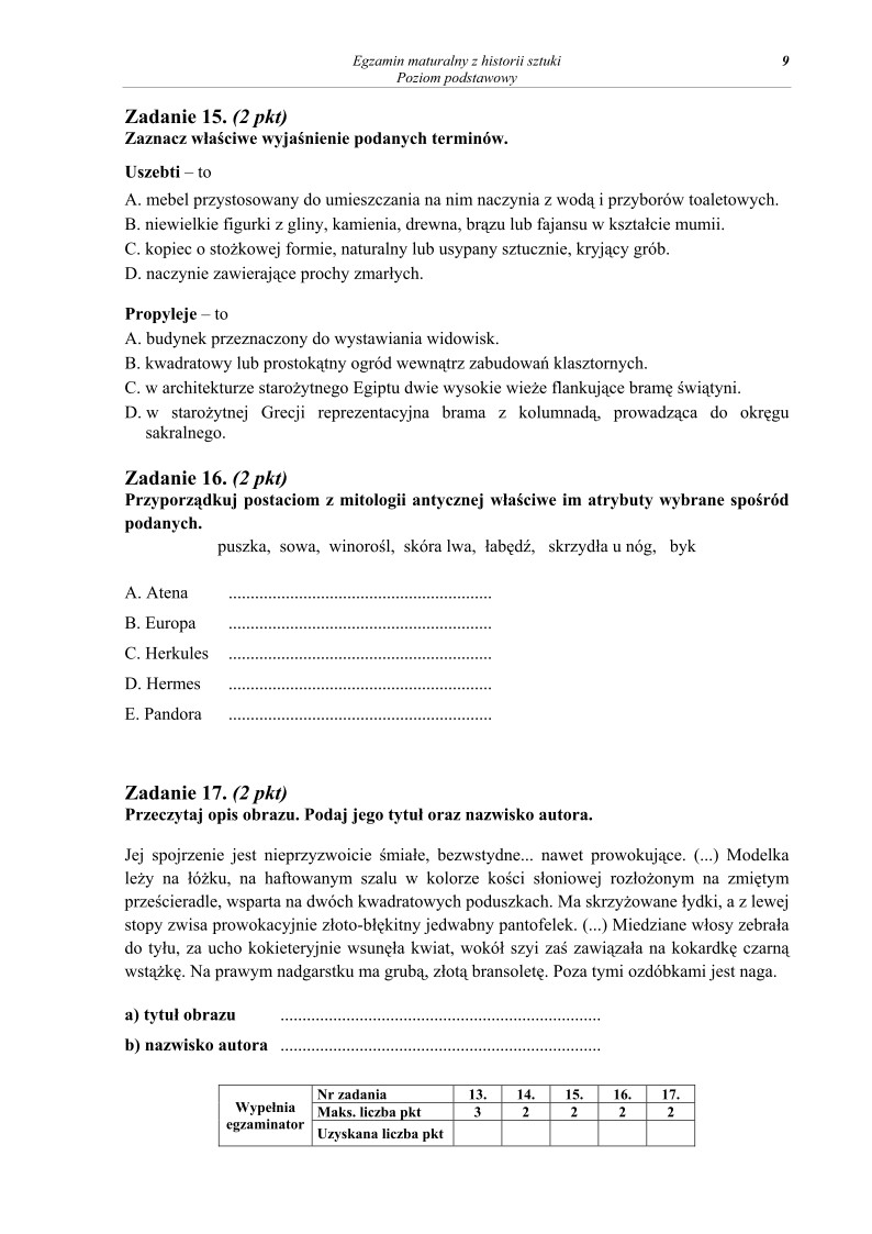 Pytania - historia sztuki, p. podstawowy - matura 2013-strona-09