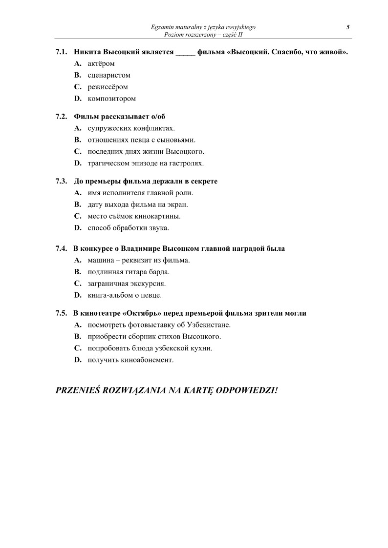 Pytania - język rosyjski, p. rozszerzony, część II - matura 2013-strona-05