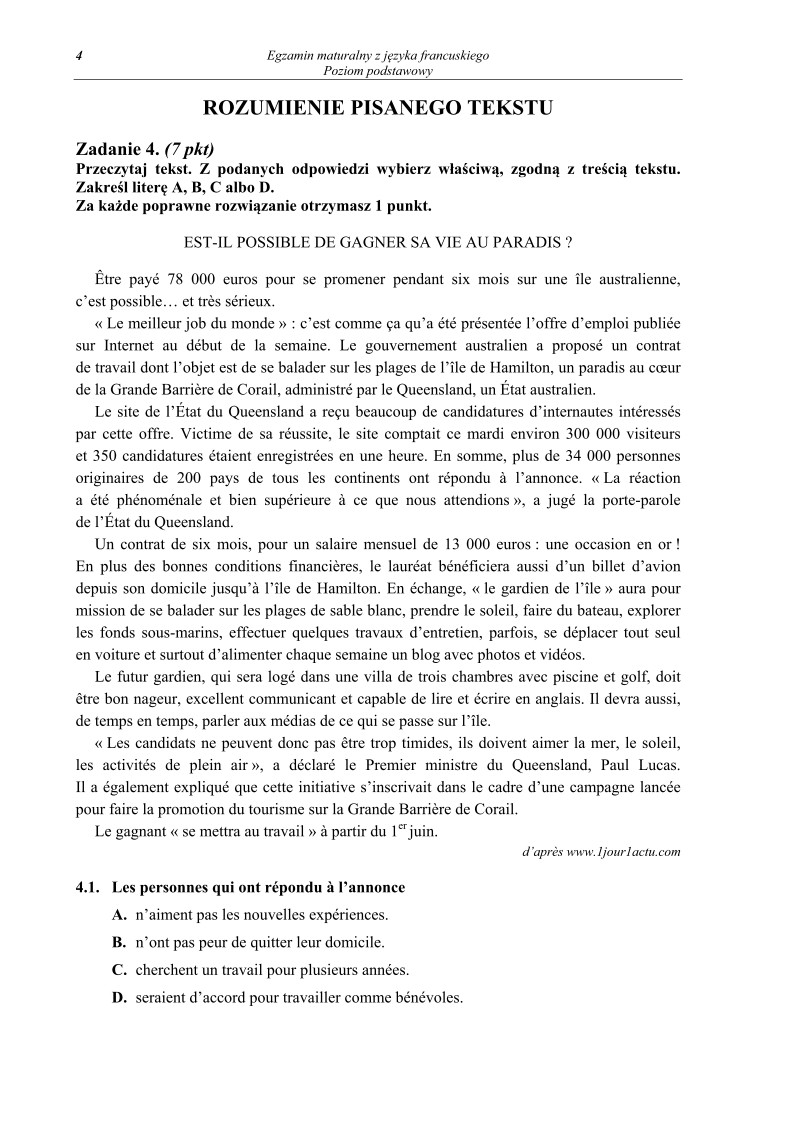 Pytania - język francuski, p. podstawowy - matura 2013-strona-04