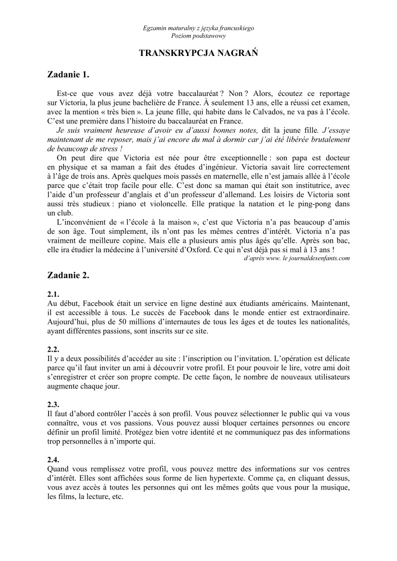 Transkrypcja - język francuski, p. podstawowy - matura 2013-strona-01