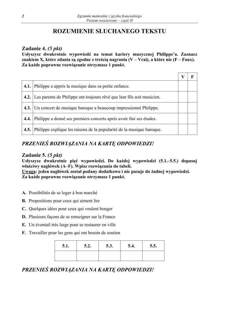 Pytania - język francuski, p. rozszerzony, część II - matura 2013-strona-02