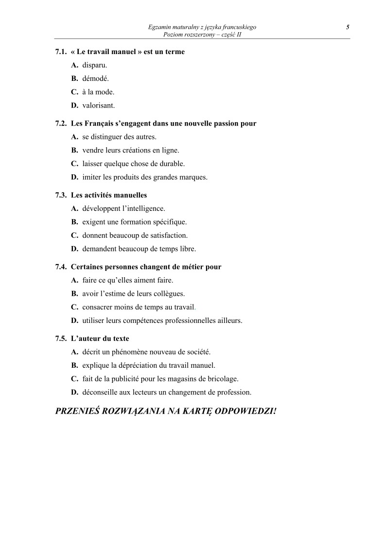 Pytania - język francuski, p. rozszerzony, część II - matura 2013-strona-05