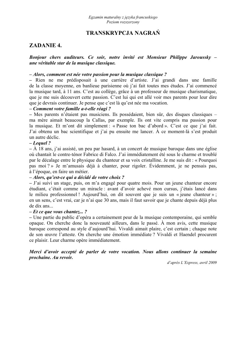 Transkrypcja - język francuski, p. rozszerzony - matura 2013-strona-01