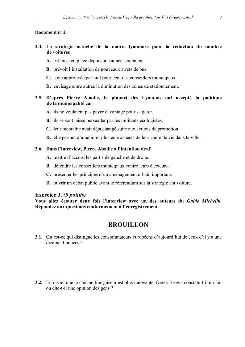 Pytania - język francuski dla absolwentów klas dwujęzycznych - matura 2013-strona-03