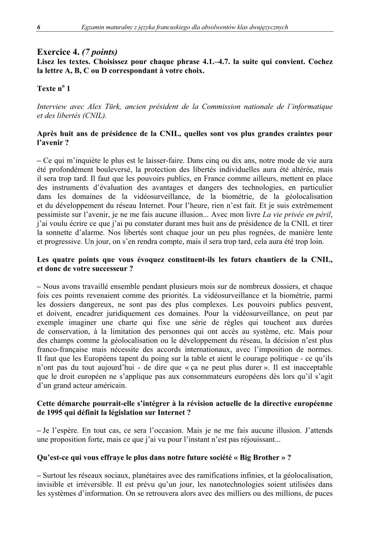 Pytania - język francuski dla absolwentów klas dwujęzycznych - matura 2013-strona-06