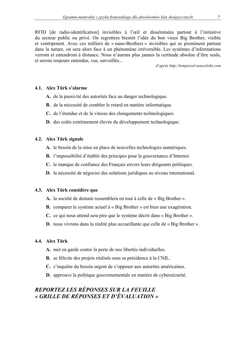 Pytania - język francuski dla absolwentów klas dwujęzycznych - matura 2013-strona-07