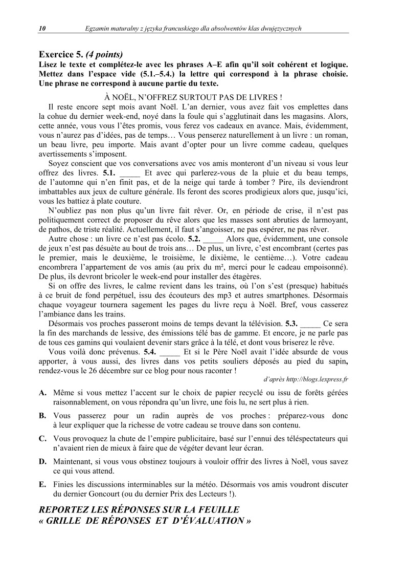 Pytania - język francuski dla absolwentów klas dwujęzycznych - matura 2013-strona-10