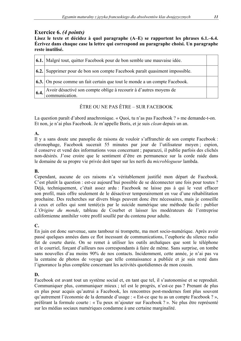 Pytania - język francuski dla absolwentów klas dwujęzycznych - matura 2013-strona-11