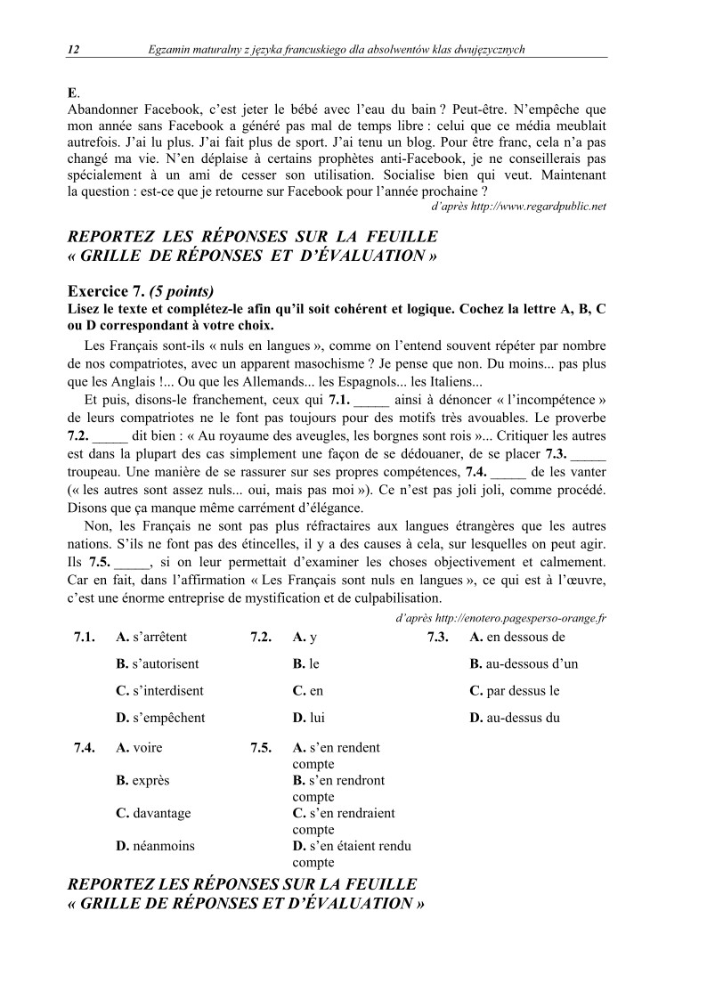 Pytania - język francuski dla absolwentów klas dwujęzycznych - matura 2013-strona-12