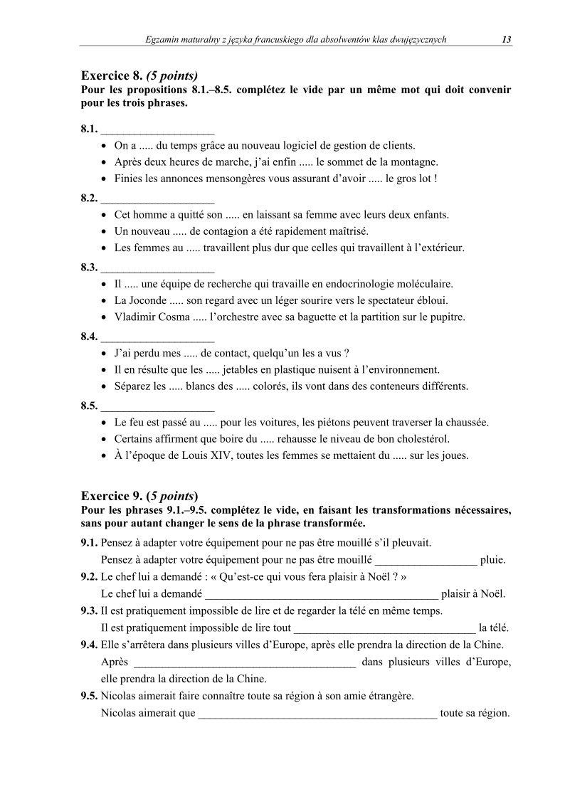 Pytania - język francuski dla absolwentów klas dwujęzycznych - matura 2013-strona-13