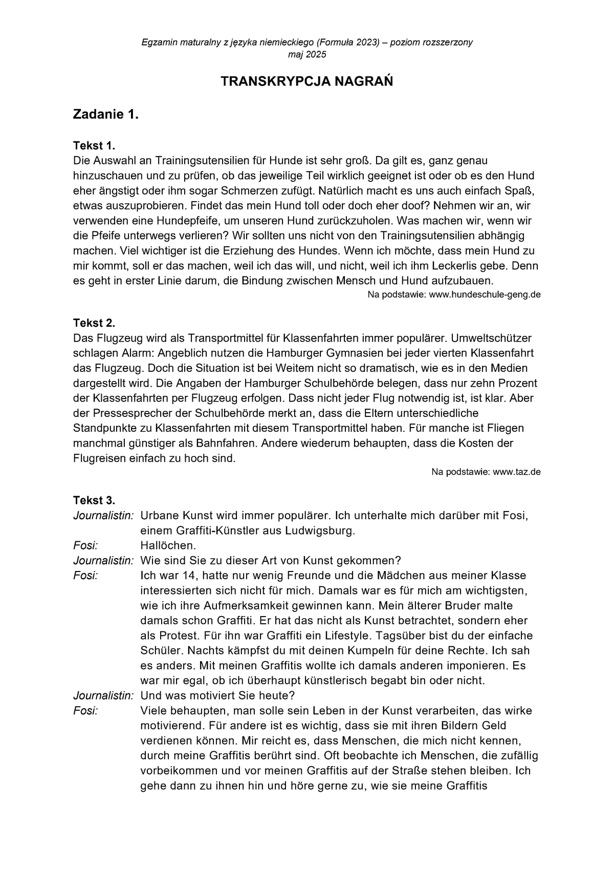 transkrypcja - niemiecki rozszerzony - matura 2025 - maj - 0001