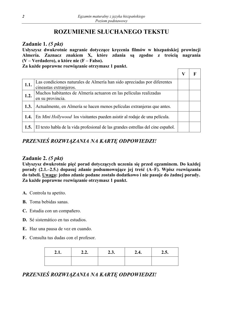 Pytania - język hiszpański, p. podstawowy - matura 2013-strona-02